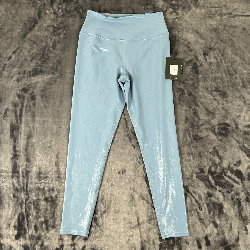 Spiritual Gangster Lotus High Gloss Leggings Womens L Blue High Waisted 7/8
